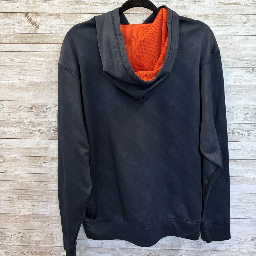 Nike Mens‎ M Hoodie Therma Fit Navy Blue Pullover Sweatshirt Orange Swoosh Logo